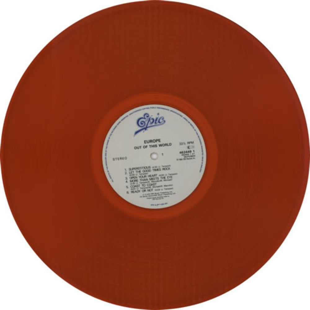Europe Out Of This World - Red Vinyl - Hypsticker UK vinyl LP album (LP record) ERPLPOU47934