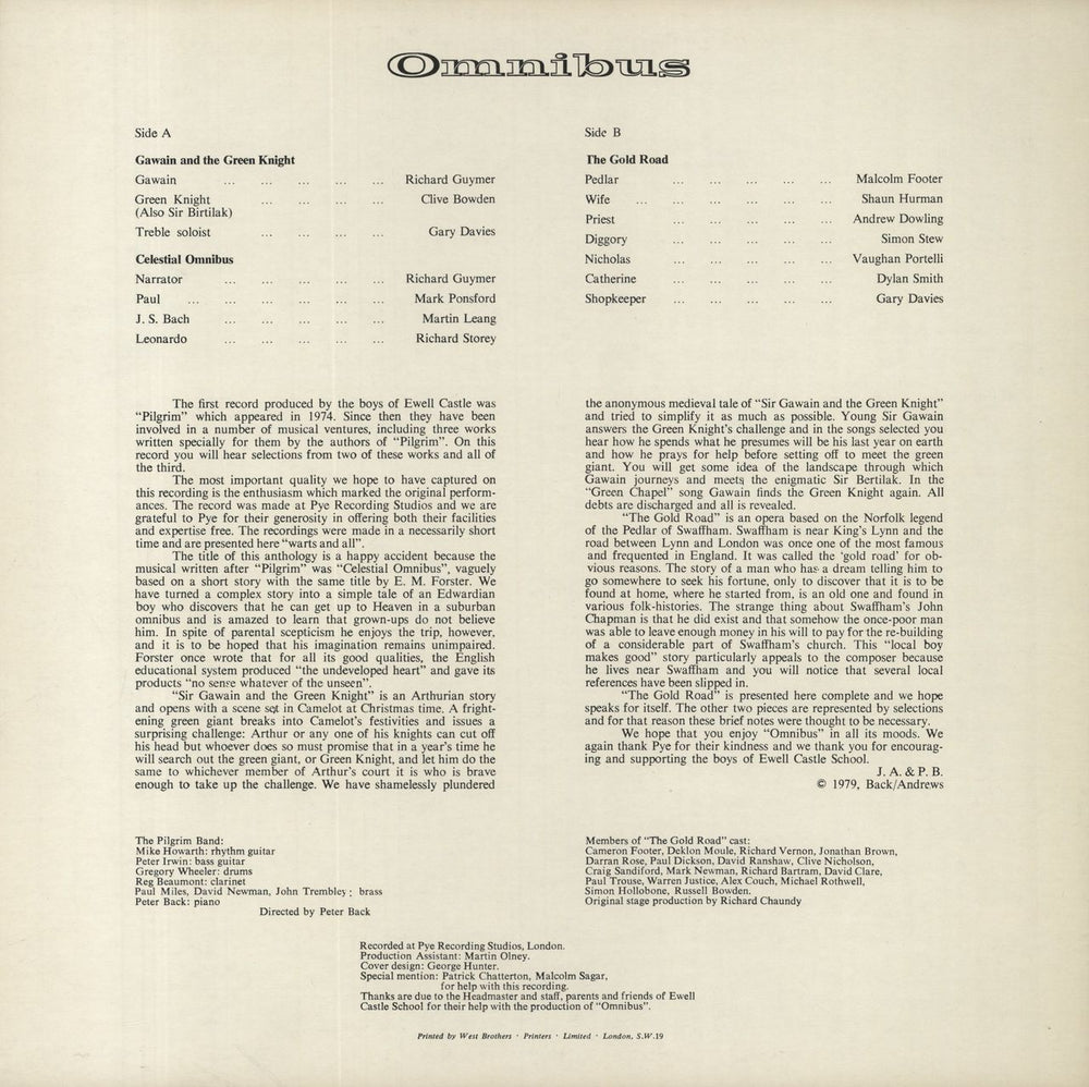 Ewell Castle School Music Group Omnibus UK vinyl LP album (LP record)