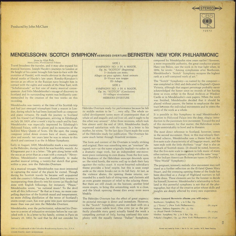 Felix Mendelssohn Mendelssohn: Scotch Symphony - Hebrides Overture UK vinyl LP album (LP record)