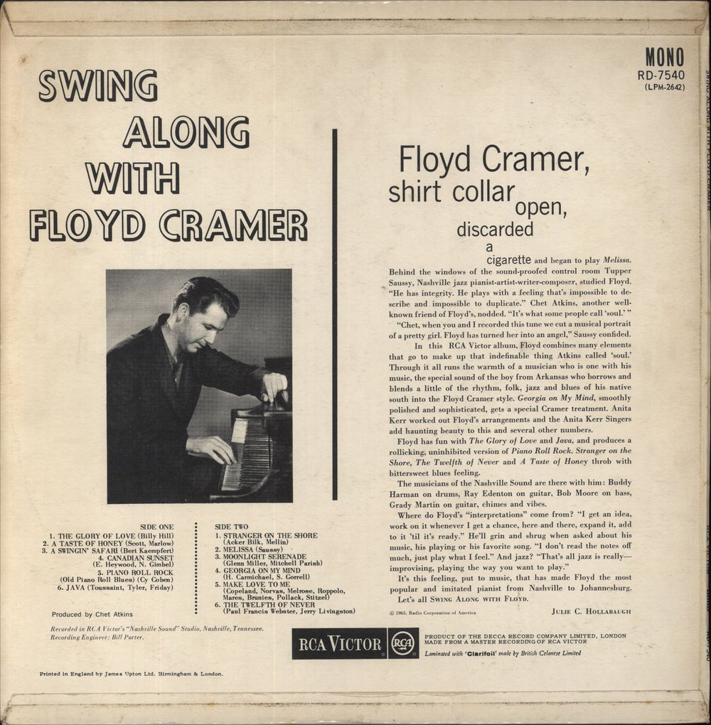 Floyd Cramer Swing Along With Floyd Cramer UK vinyl LP album (LP record)