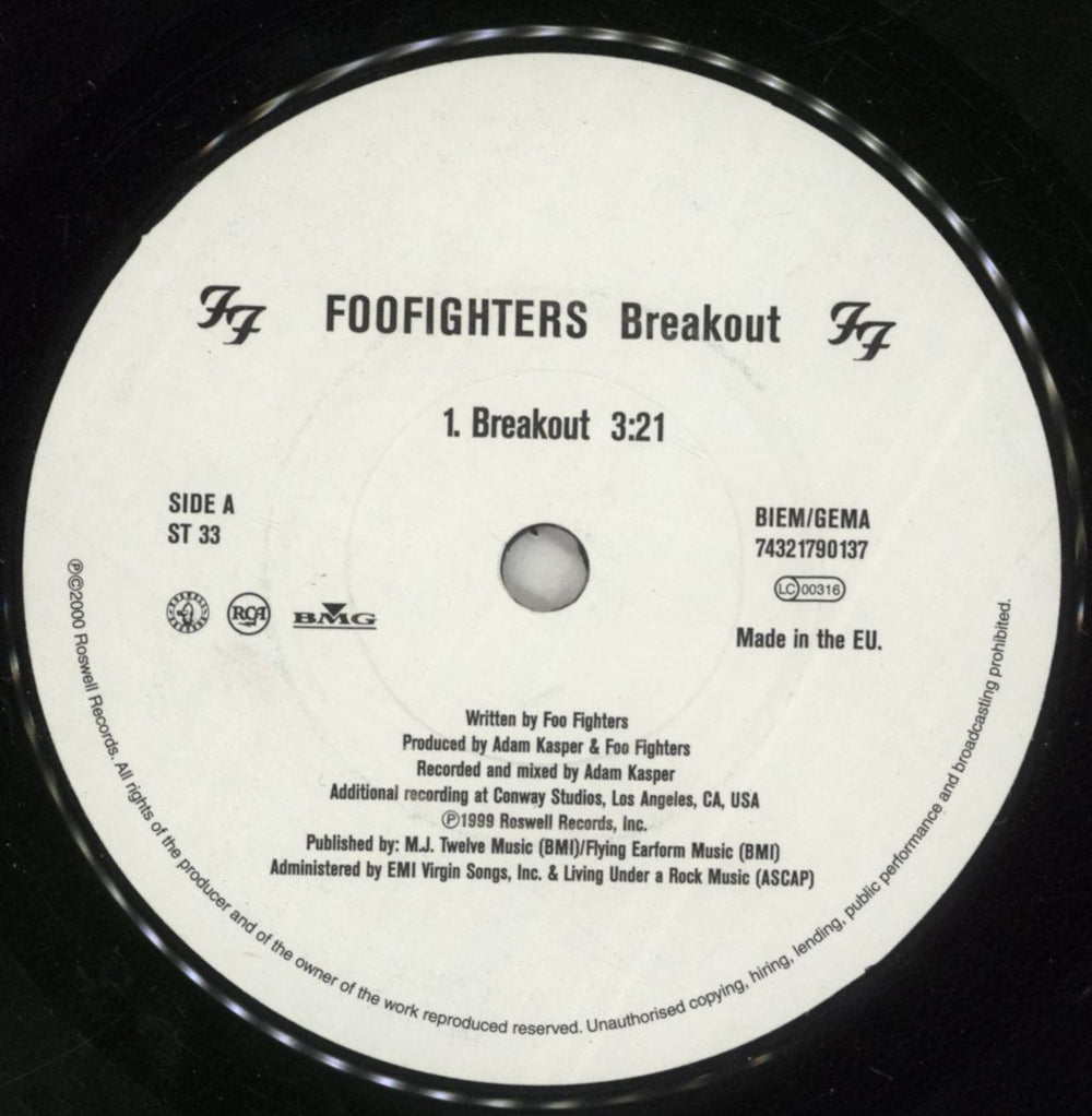 Foo Fighters Breakout UK 7" vinyl single (7 inch record / 45) FOO07BR166328