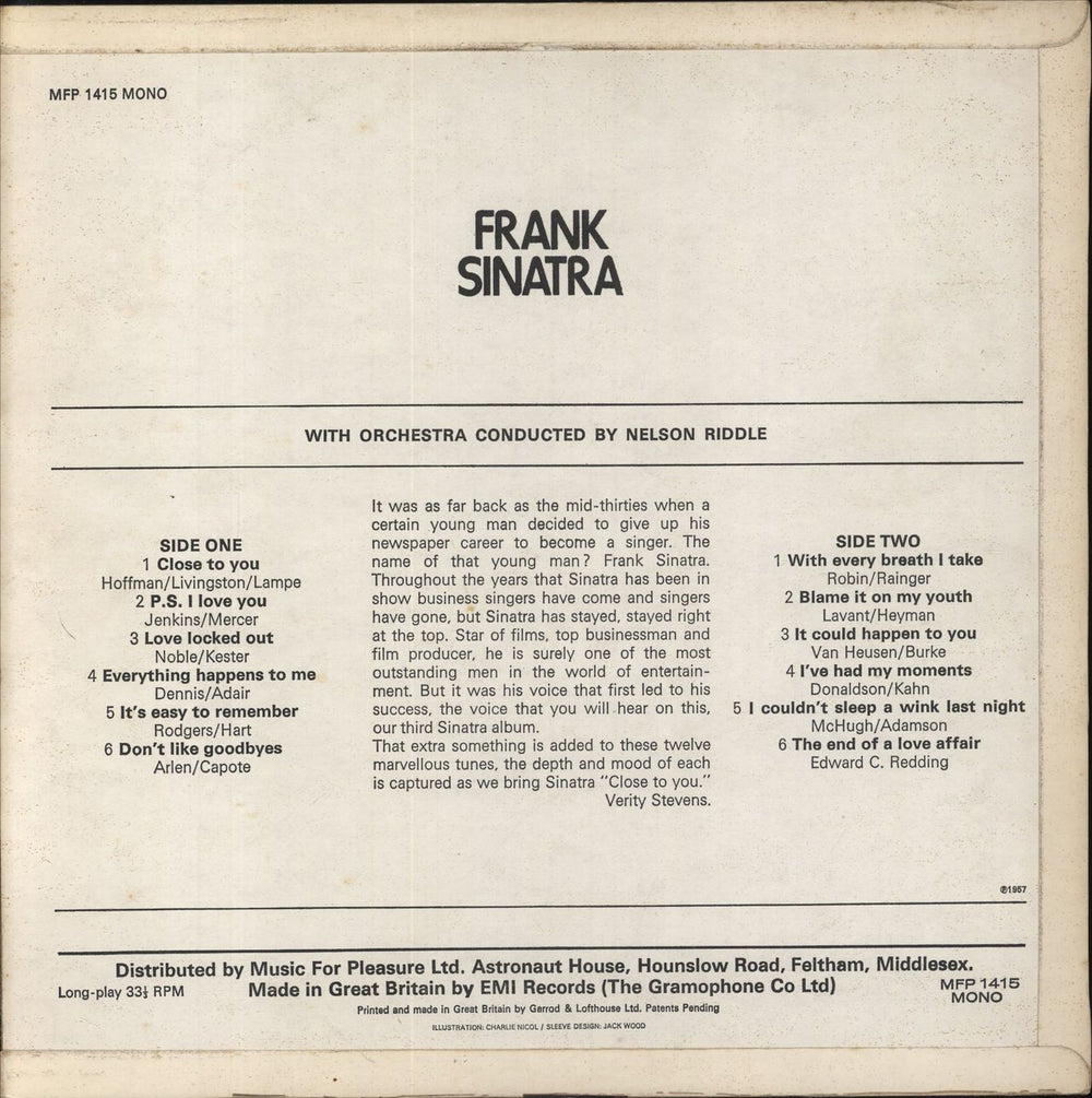 Frank Sinatra Close To You UK vinyl LP album (LP record)