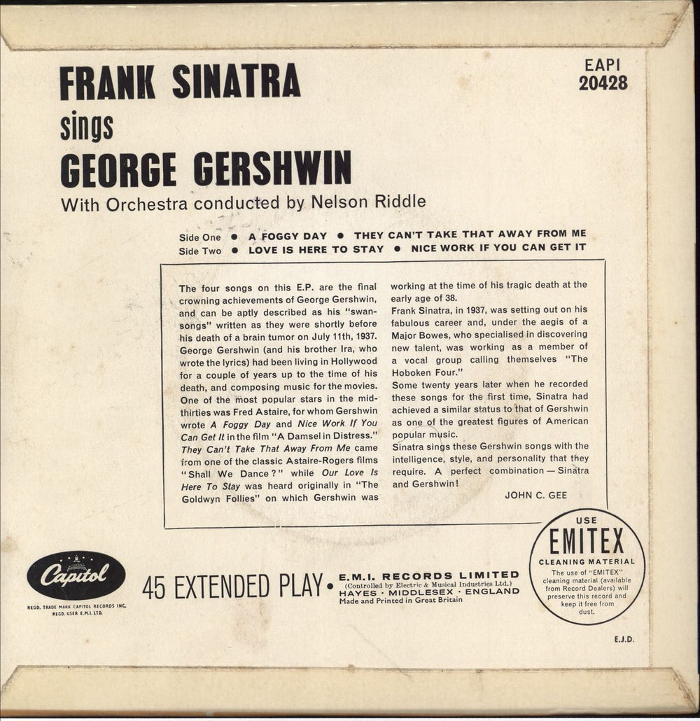 Frank Sinatra Sings George Gershwin UK 7" vinyl single (7 inch record / 45)