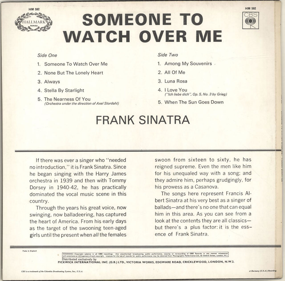 Frank Sinatra Someone To Watch Over Me UK vinyl LP album (LP record)