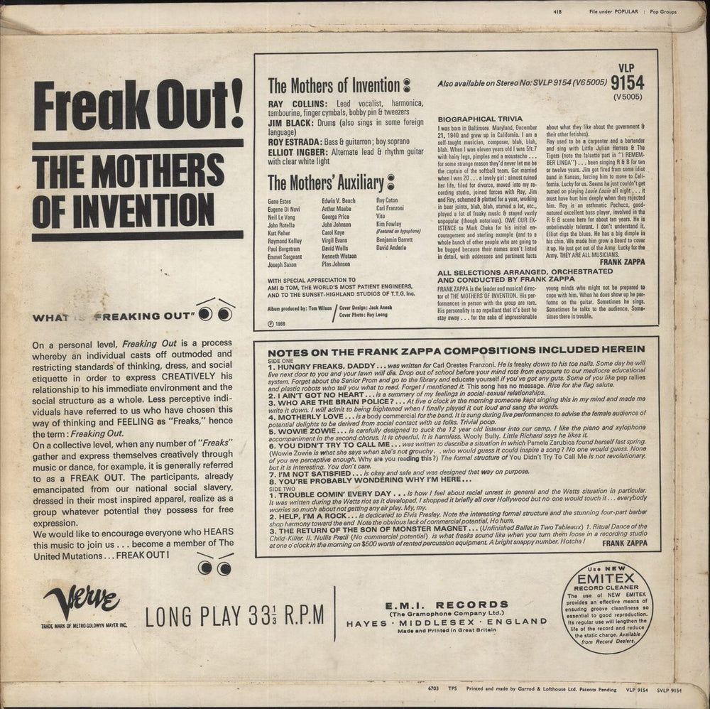 freak out frank zappa トップ レコード