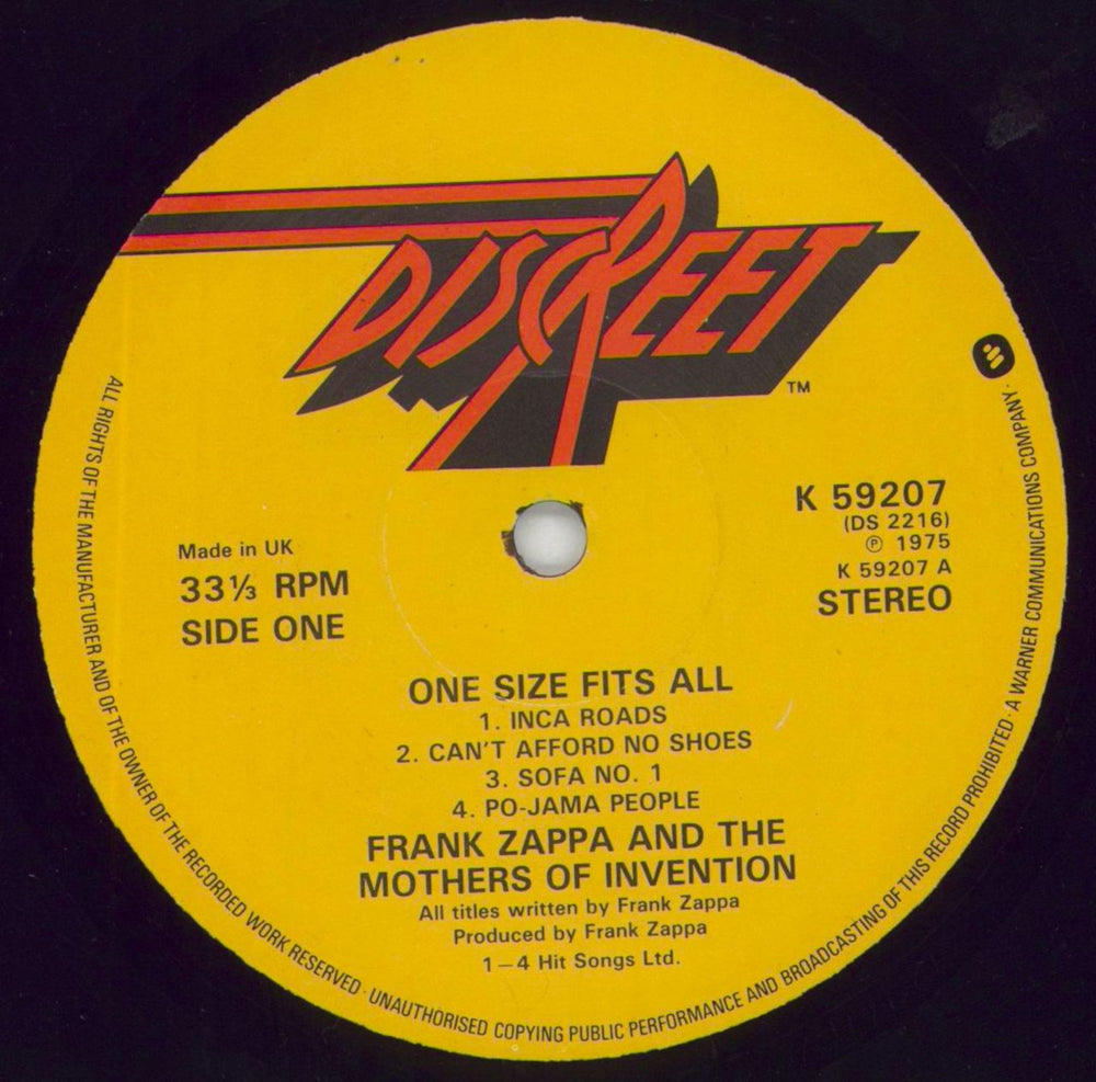 Frank Zappa One Size Fits All - EX UK vinyl LP album (LP record) ZAPLPON80995