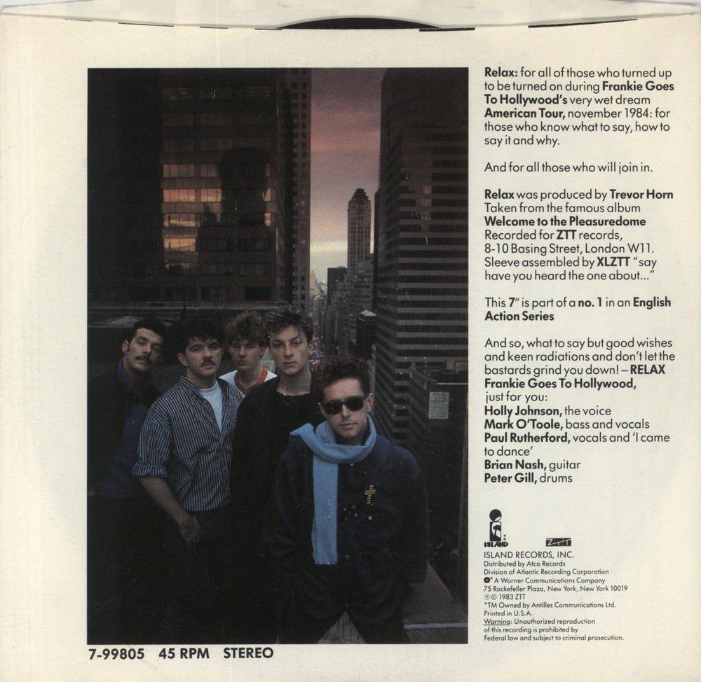 Frankie Goes To Hollywood Relax - Chequered Sleeve US 7" vinyl single (7 inch record / 45)