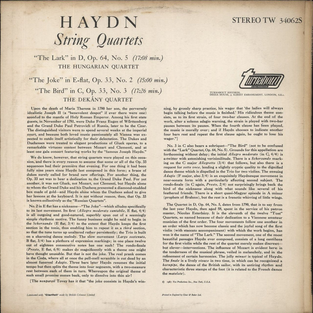 Franz Joseph Haydn Haydn: 3 String Quartets UK vinyl LP album (LP record)
