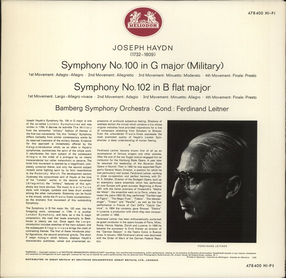 Franz Joseph Haydn Haydn: Symphony No. 100 In G Major (Military) / Symphony No. 102 In B Flat Major German vinyl LP album (LP record)