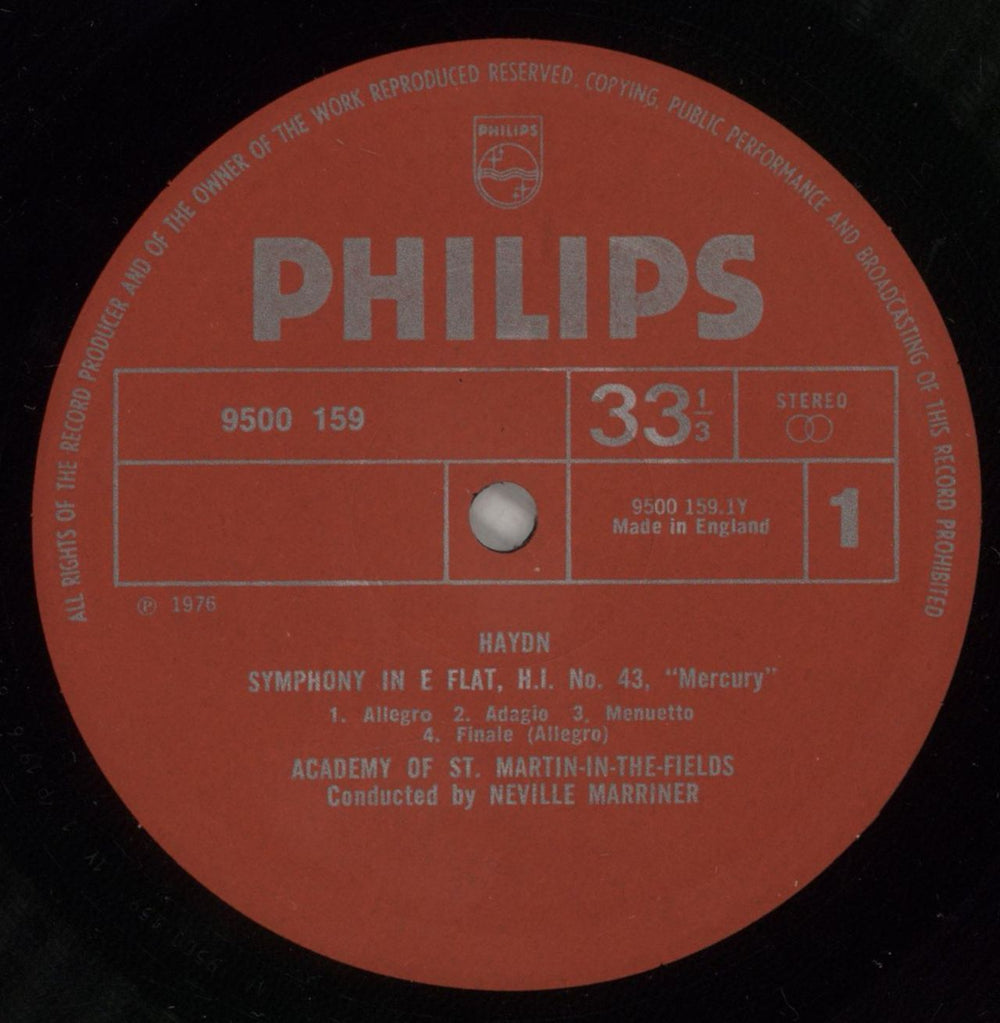 Franz Joseph Haydn Symphonies - No. 43 "Mercury" - No. 59 "Fire" Dutch vinyl LP album (LP record) HJYLPSY875104