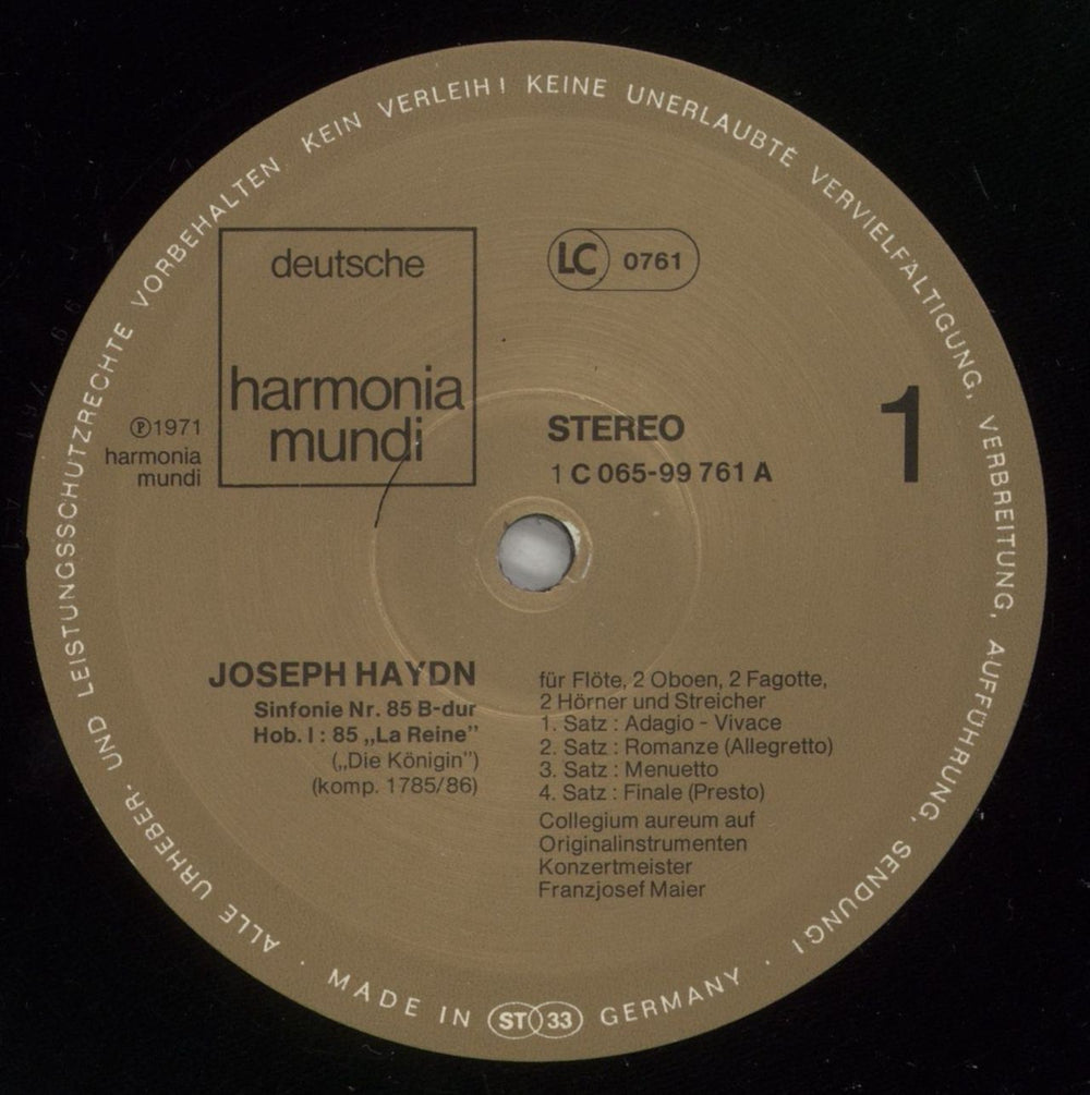 Franz Joseph Haydn Two Paris Symphonies German vinyl LP album (LP record) HJYLPTW877147