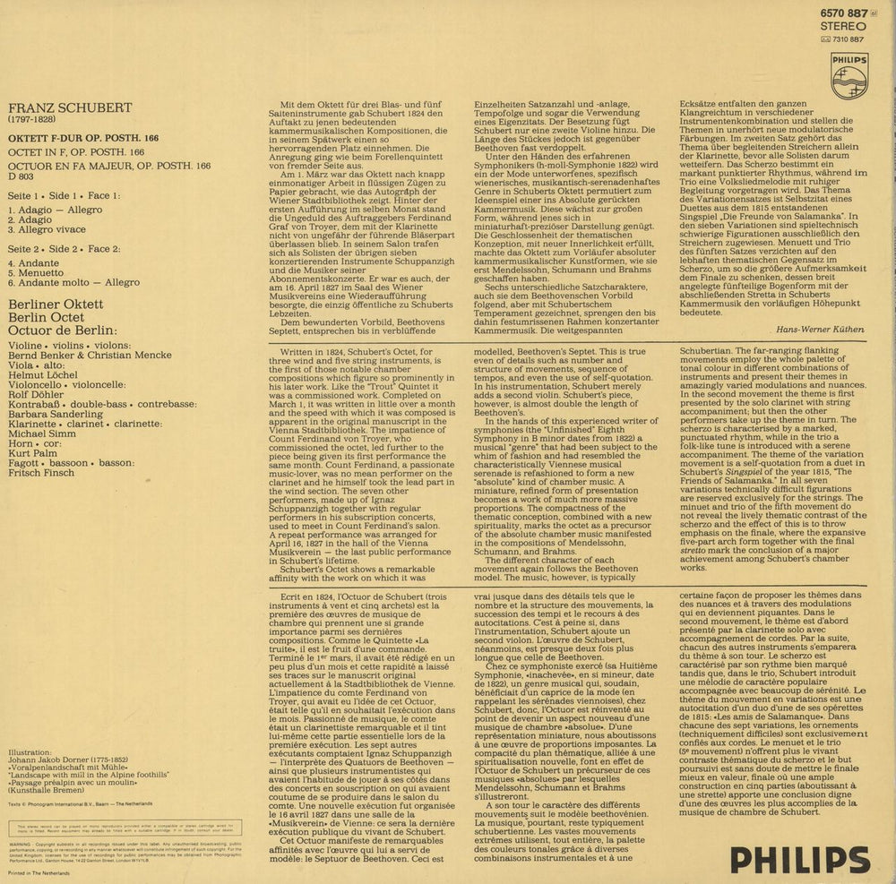Franz Schubert Schubert: Oktett F-dur - Octet In F - Octuor En Fa Majeur Dutch vinyl LP album (LP record)