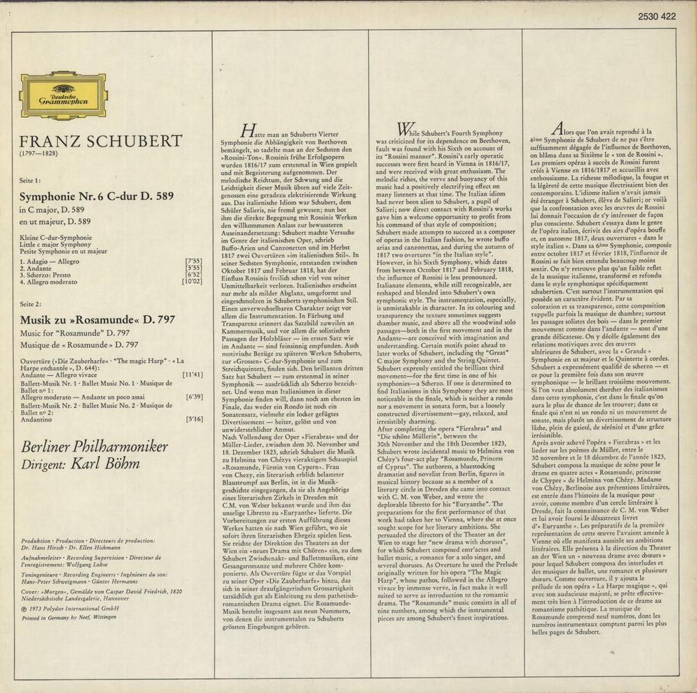 Franz Schubert Schubert: Symphonie Nr. 6 / Musik Zu »Rosamunde« UK vinyl LP album (LP record)
