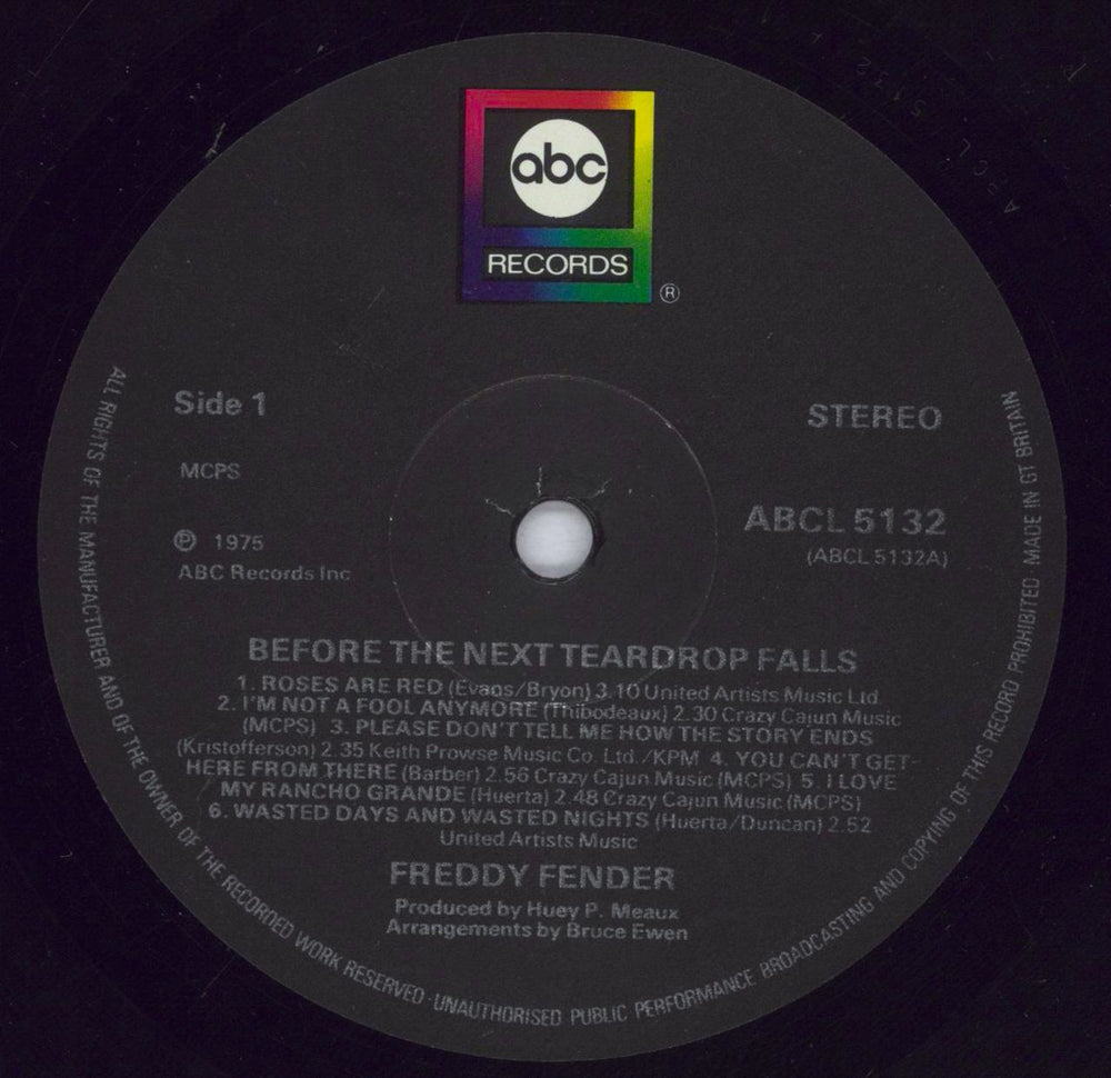 Freddy Fender Before The Next Teardrop Falls UK vinyl LP album (LP record) FFDLPBE832299