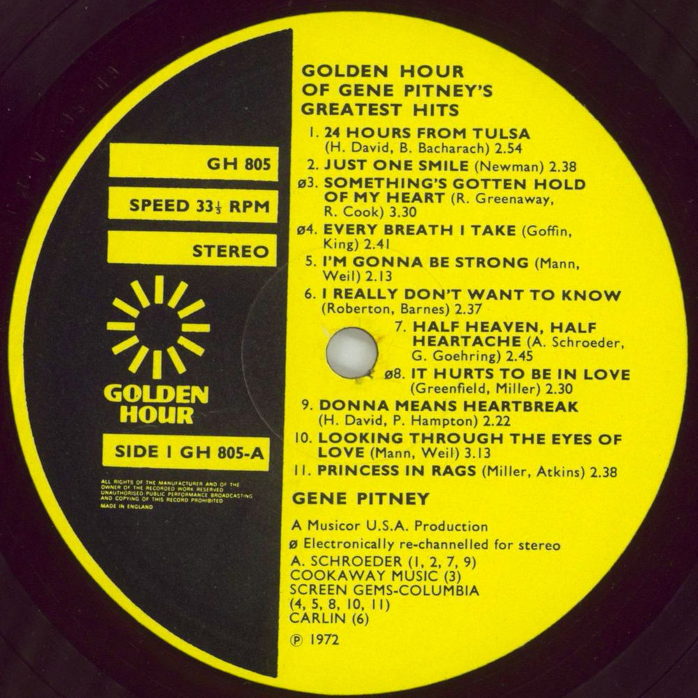 Gene Pitney Greatest Hits UK vinyl LP album (LP record) GPTLPGR559144