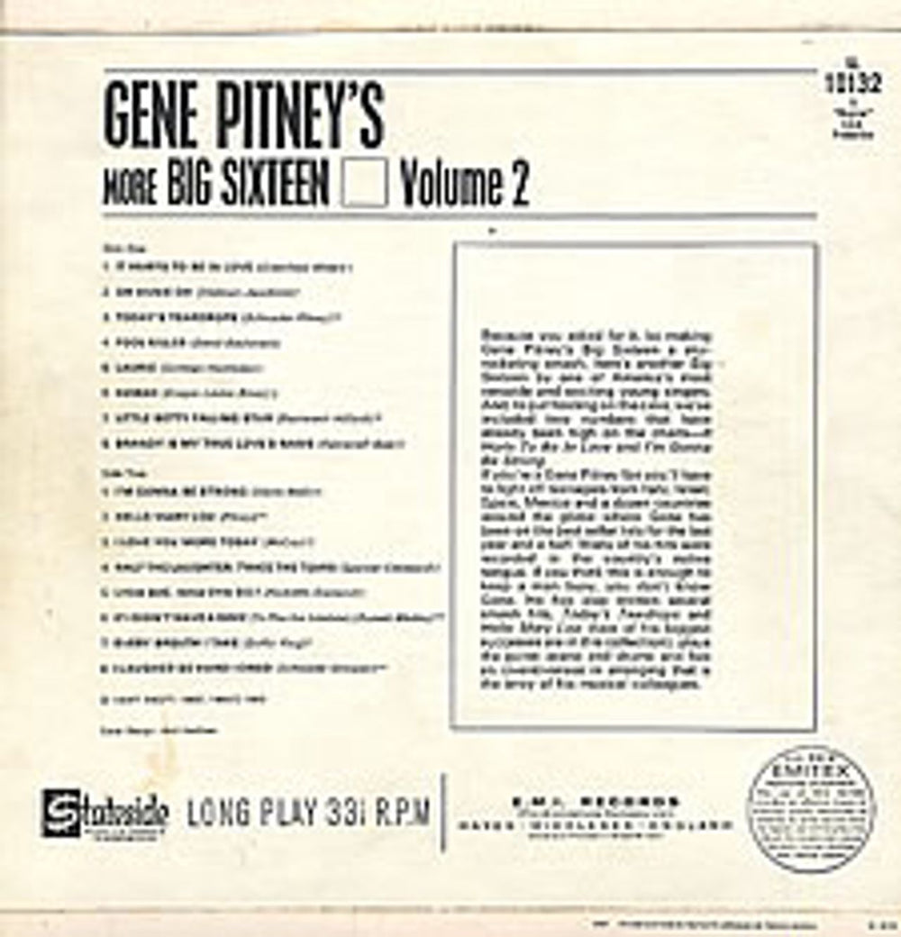 Gene Pitney More Big Sixteen - Volume 2 UK vinyl LP album (LP record) GPTLPMO256617