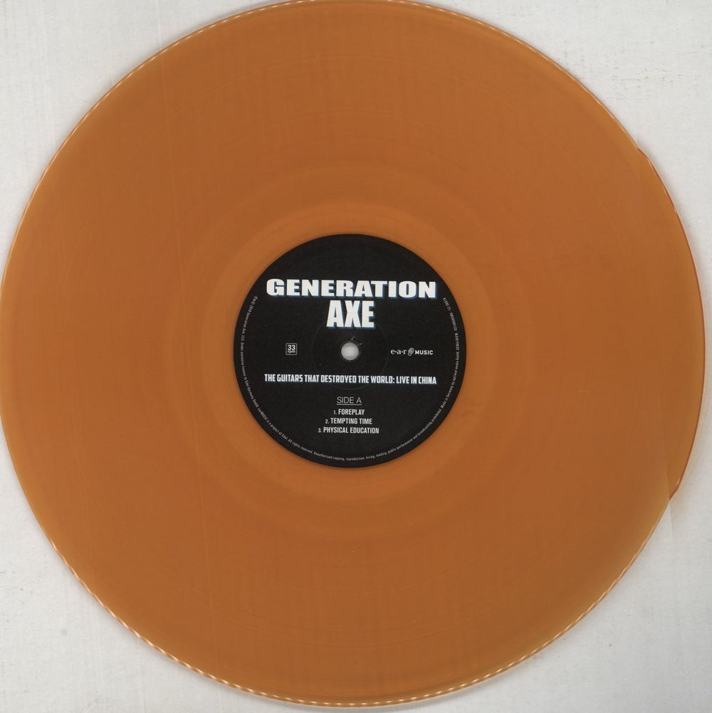 GENERATION AXE The Guitars That Destroyed The World: Live In China - 180gm Orange Vinyl UK 2-LP vinyl record set (Double LP Album) 8F22LTH849607