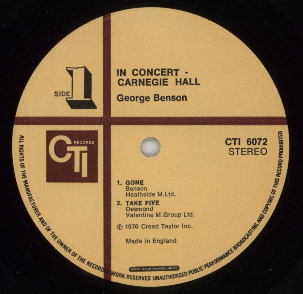 George Benson In Concert - Carnegie Hall UK vinyl LP album (LP record) GBELPIN352591