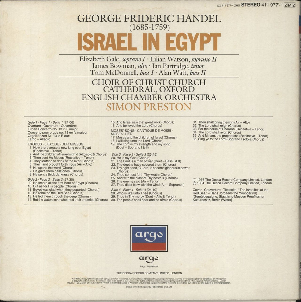 George Frideric Handel Israel in Egypt UK 2-LP vinyl record set (Double LP Album)