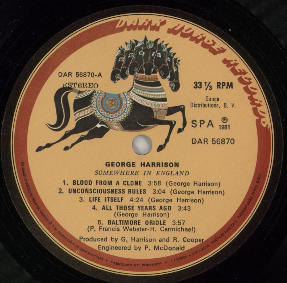 George Harrison Somewhere In England Portuguese Vinyl LP