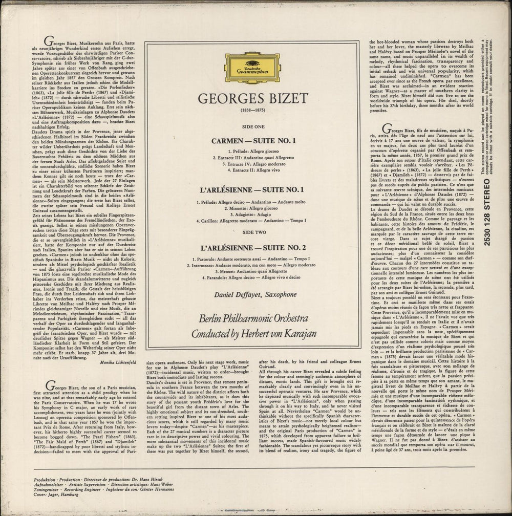 Georges Bizet Carmen - Suite 1 L'Arlesienne Suites 1 & 2 UK vinyl LP album (LP record)