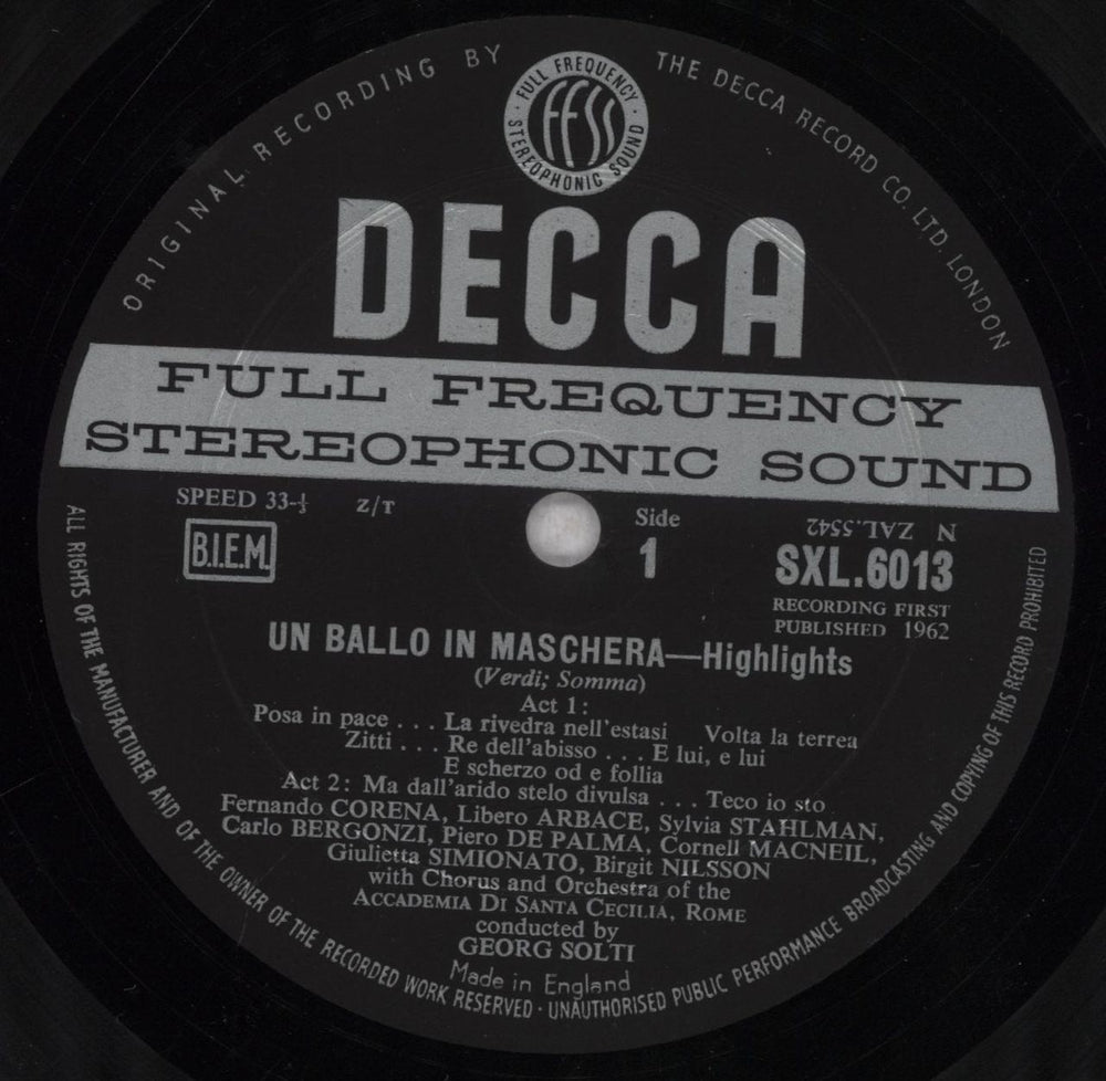 Giuseppe Verdi Un Ballo In Maschera Highlights (A Masked Ball) UK vinyl LP album (LP record) VBOLPUN837771