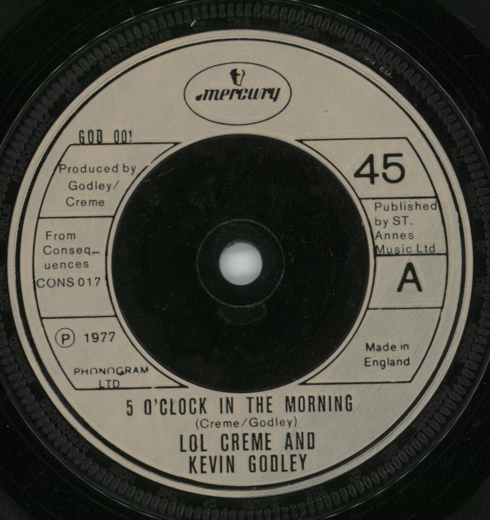 Godley & Creme 5 O'Clock In The Morning UK 7" vinyl single (7 inch record / 45) G&C07OC878839