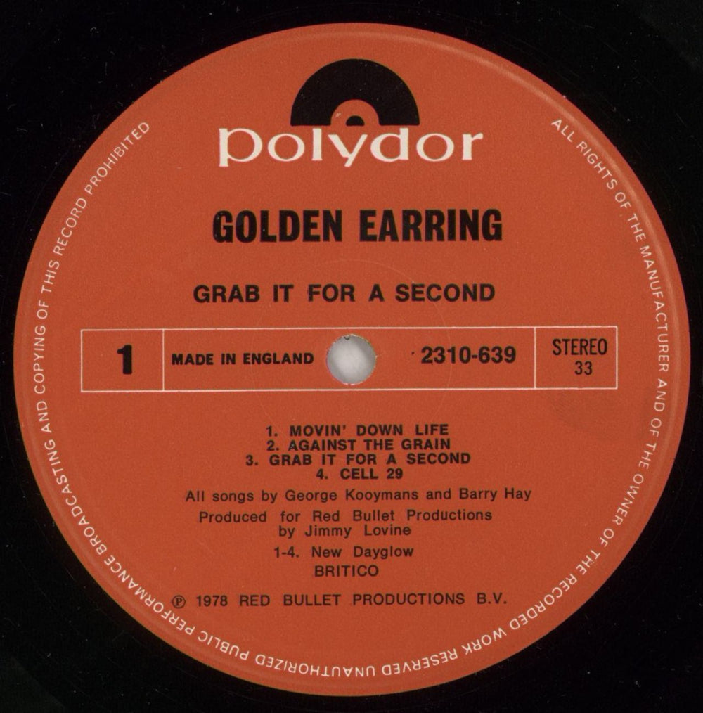 Golden Earring Grab It For A Second UK vinyl LP album (LP record) EARLPGR453837