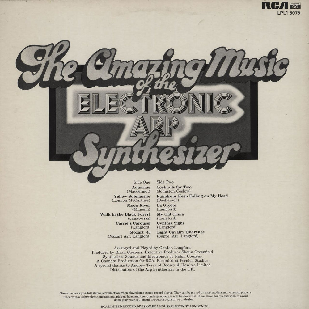 Gordon Langford The Amazing Music Of The Electronic Arp Synthesizer UK vinyl LP album (LP record)