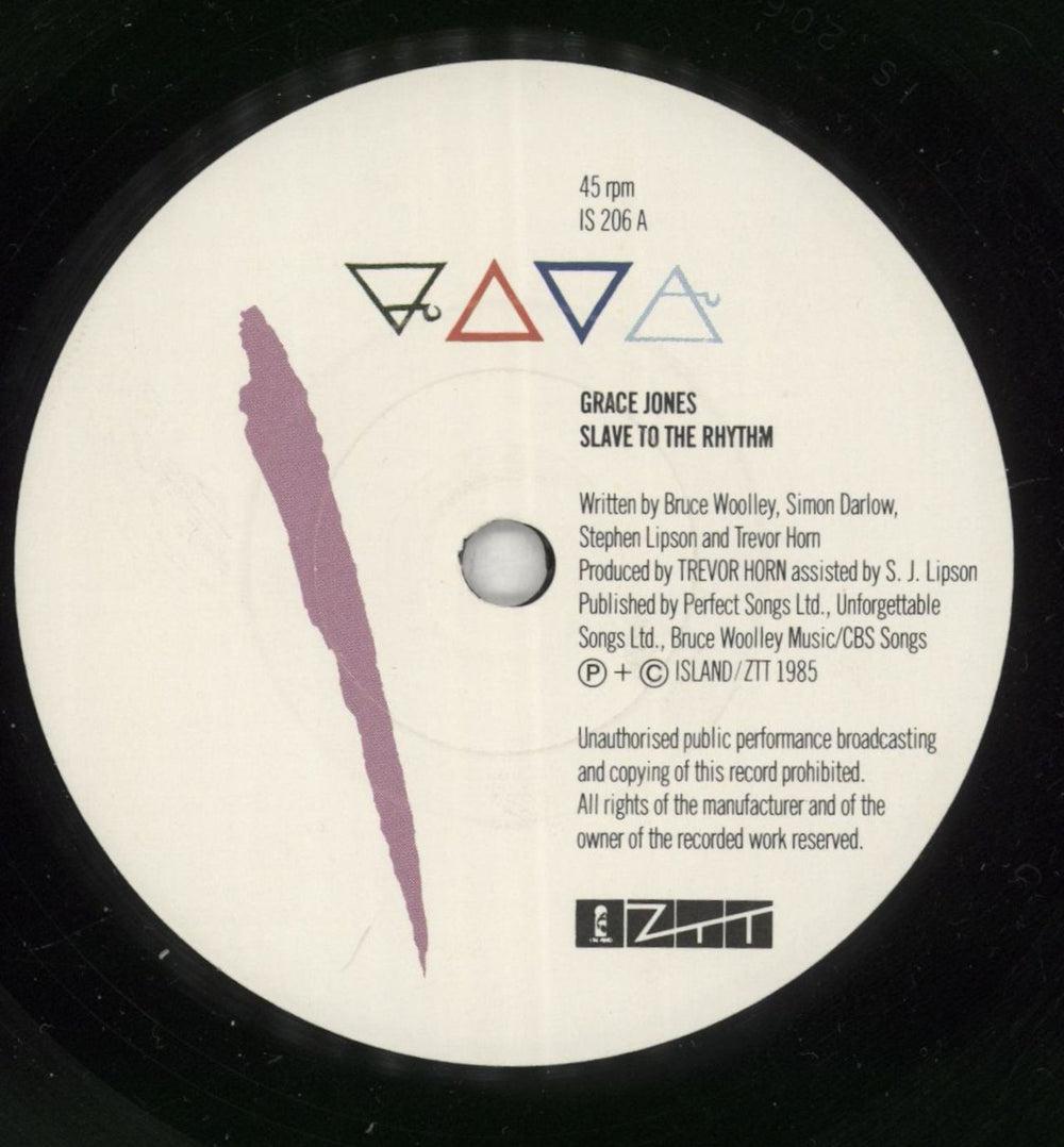 Grace Jones Slave To The Rhythm UK 7" vinyl single (7 inch record / 45) GJO07SL102538