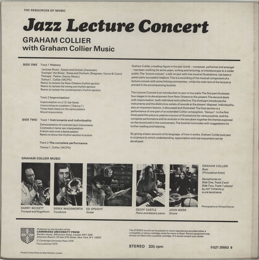 Graham Collier Jazz Lecture Concert UK vinyl LP album (LP record) GE8LPJA655999