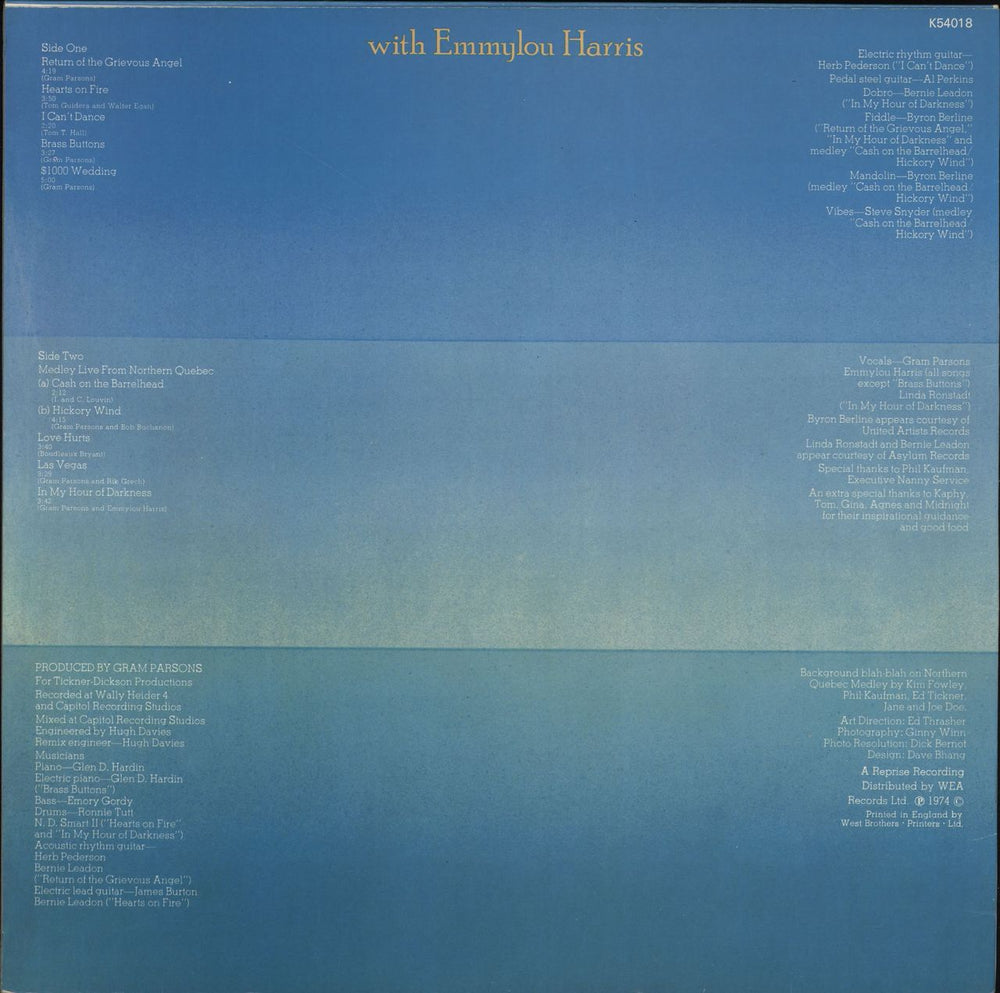 Gram Parsons Grievous Angel - 1st - EX UK vinyl LP album (LP record)