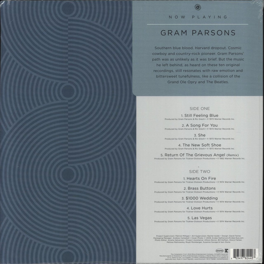 Gram Parsons Now Playing - Light Blue Vinyl - Sealed [EX] US vinyl LP album (LP record) 603497824403