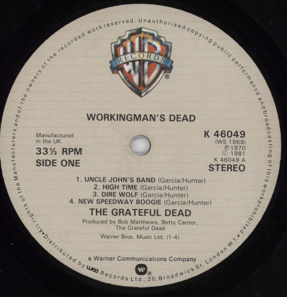 Grateful Dead Workingman's Dead UK vinyl LP album (LP record) GRDLPWO817339