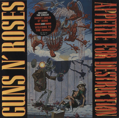 Guns N Roses Appetite For Destruction - 1st + Cross Sticker + Hype Sticker UK vinyl LP album (LP record) WX125