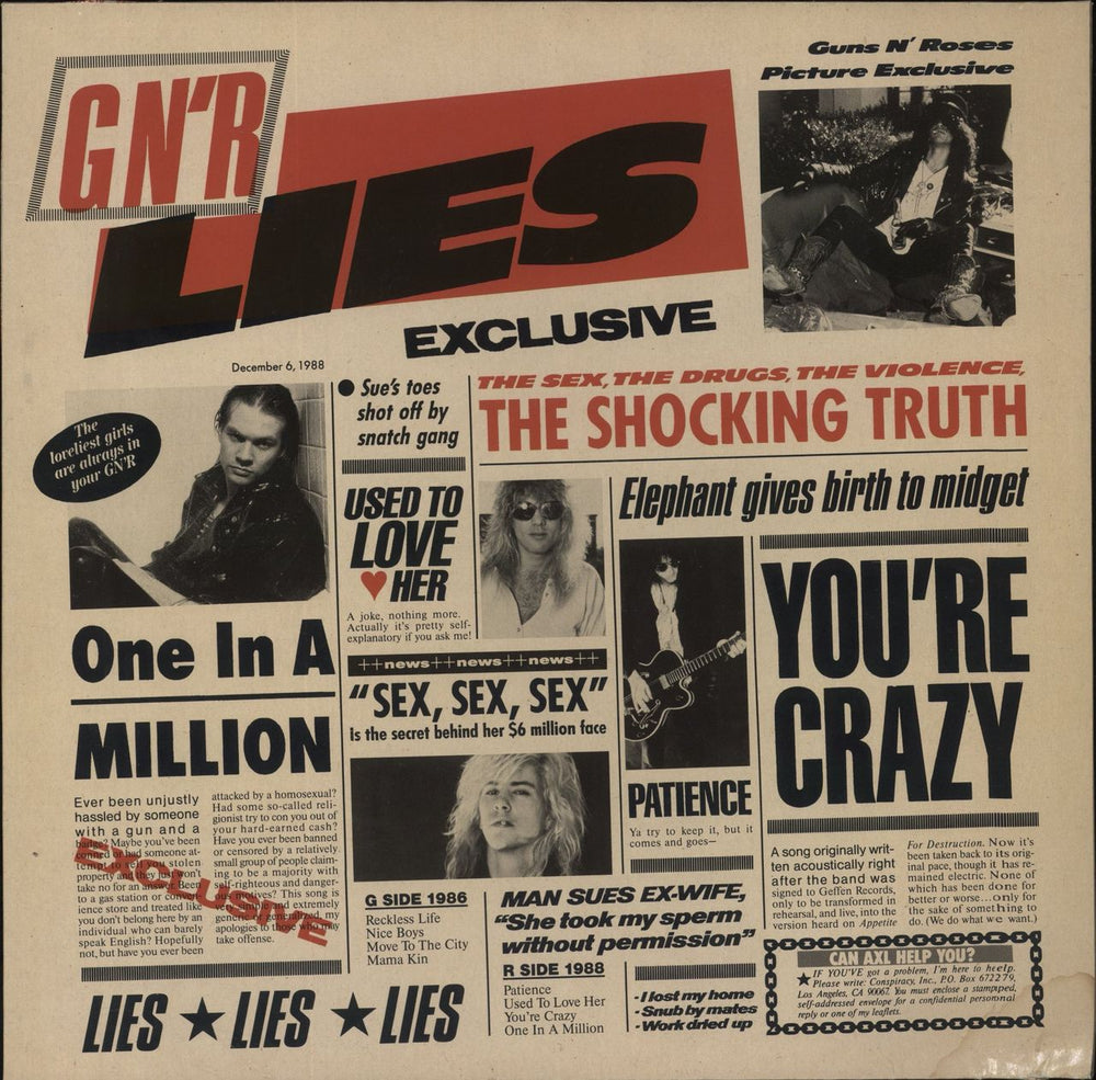 Guns N Roses GN'R Lies - EX UK vinyl LP album (LP record) WX218