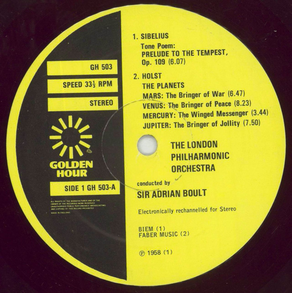 Gustav Holst Golden Hour Of The Planets UK vinyl LP album (LP record) GSVLPGO695690