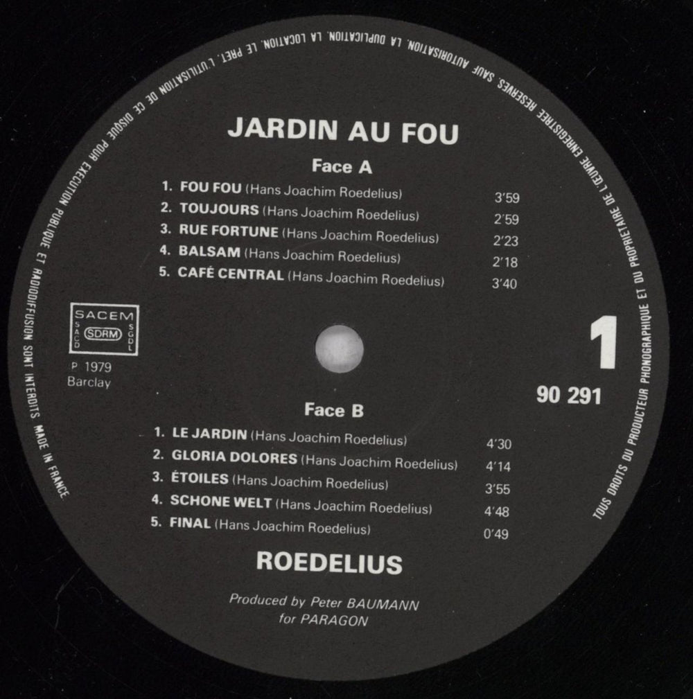 Hans-Joachim Roedelius Jardin Au Fou German vinyl LP album (LP record) ROELPJA840695