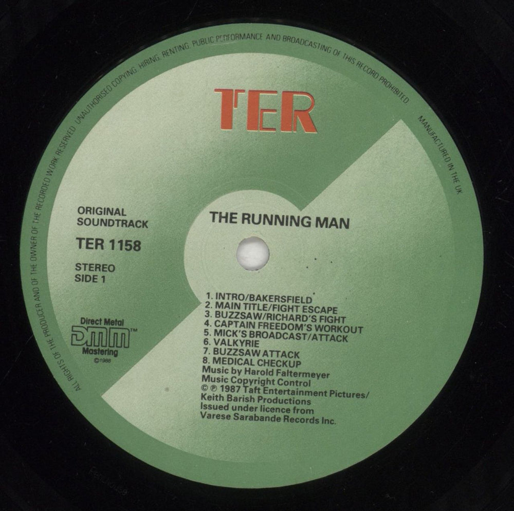 Harold Faltermeyer The Running Man - EX UK vinyl LP album (LP record) HFLLPTH856151