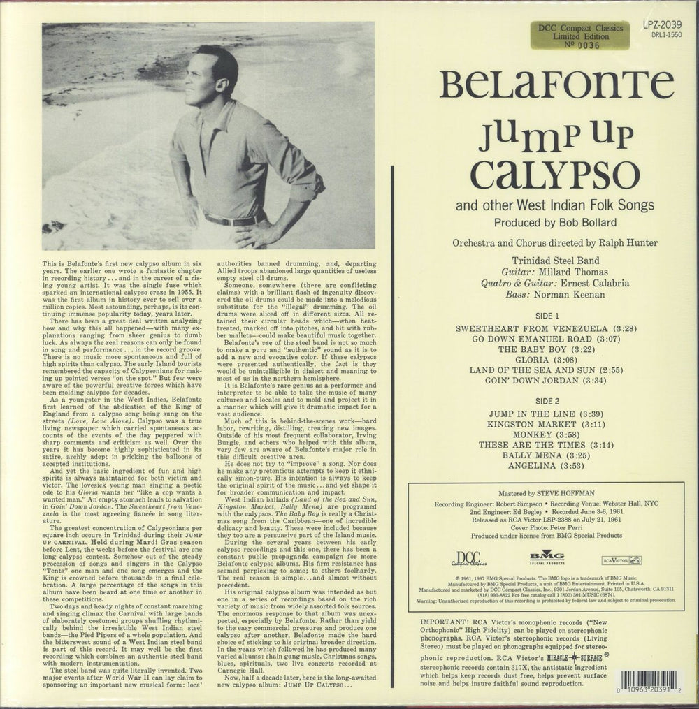 Harry Belafonte Jump Up Calypso - DCC 180gm - Sealed US vinyl LP album (LP record) 010963203912