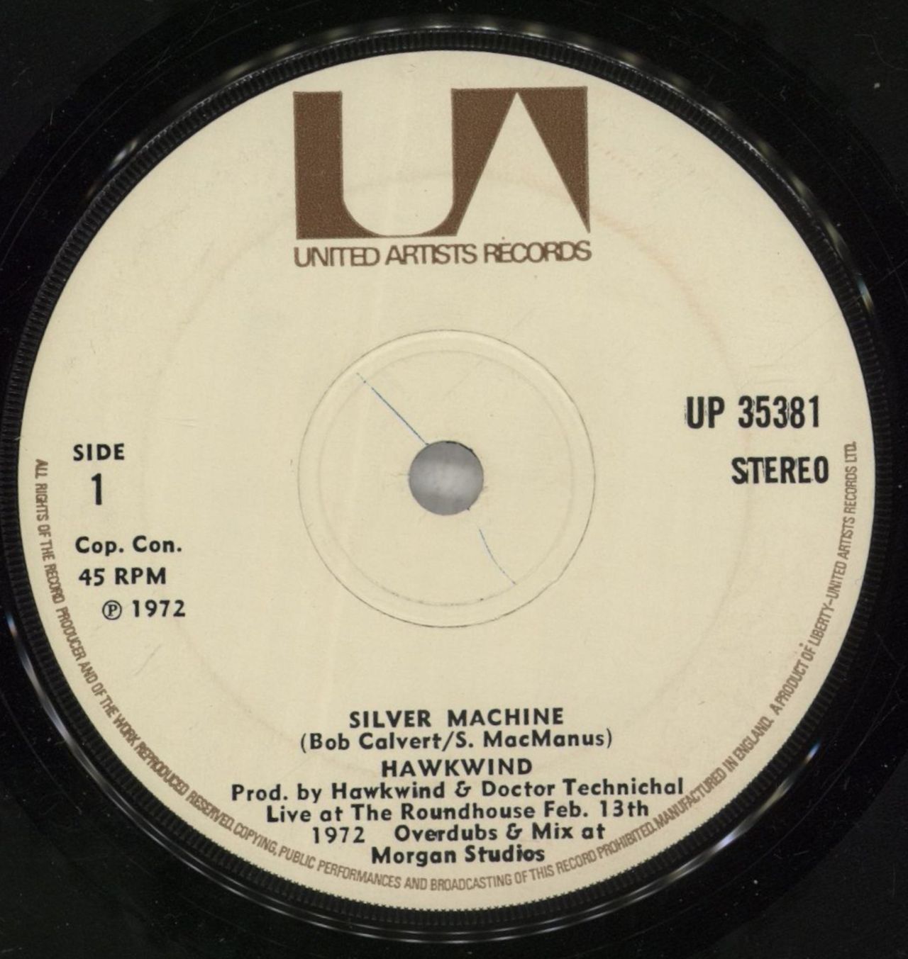 Hawkwind Silver Machine - 1st - Solid UK 7" vinyl single (7 inch record / 45) UP35381