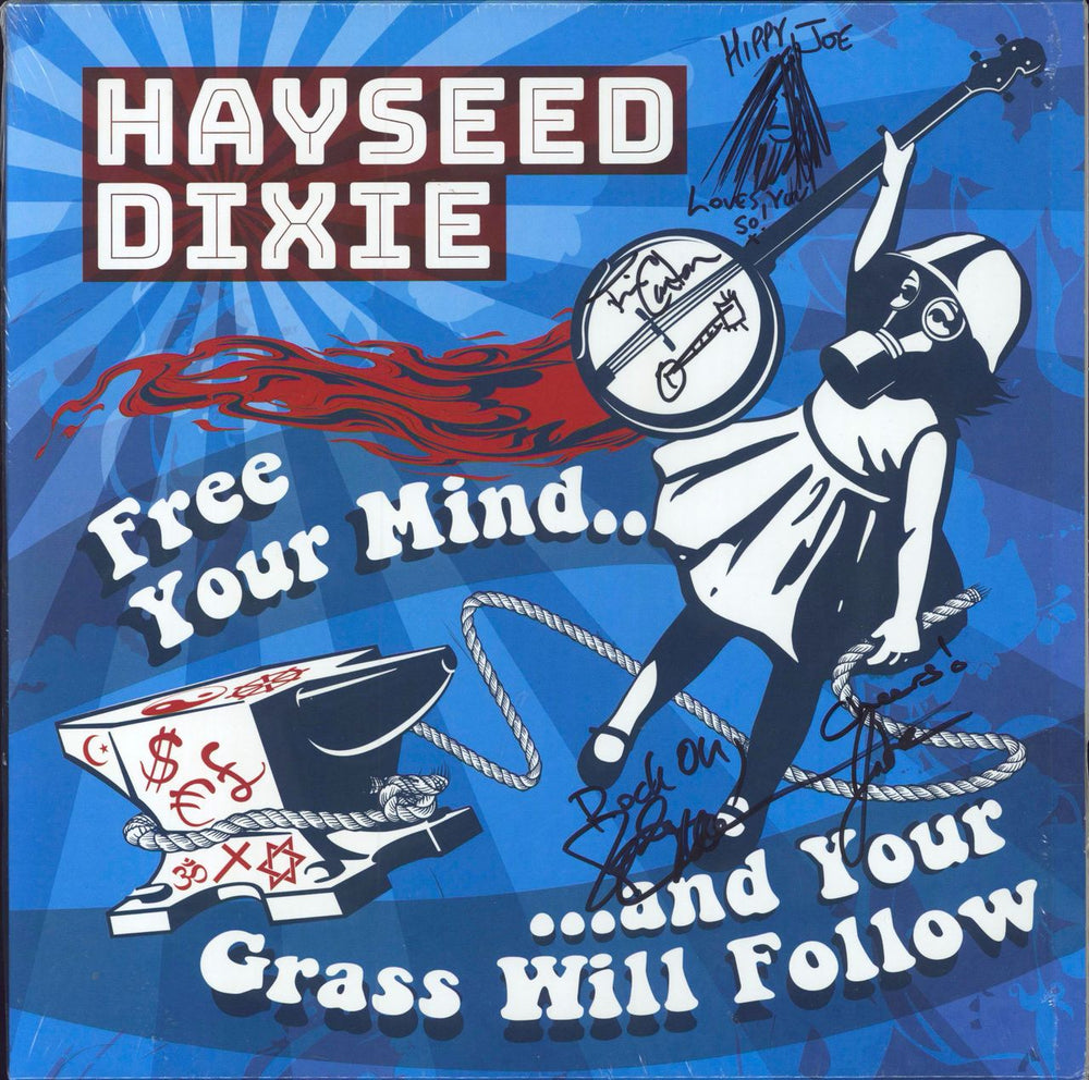 Hayseed Dixie Free Your Mind and Your Grass Will Follow: RSD17 - Clear Vinyl + Autographed UK vinyl LP album (LP record) HDLP2017