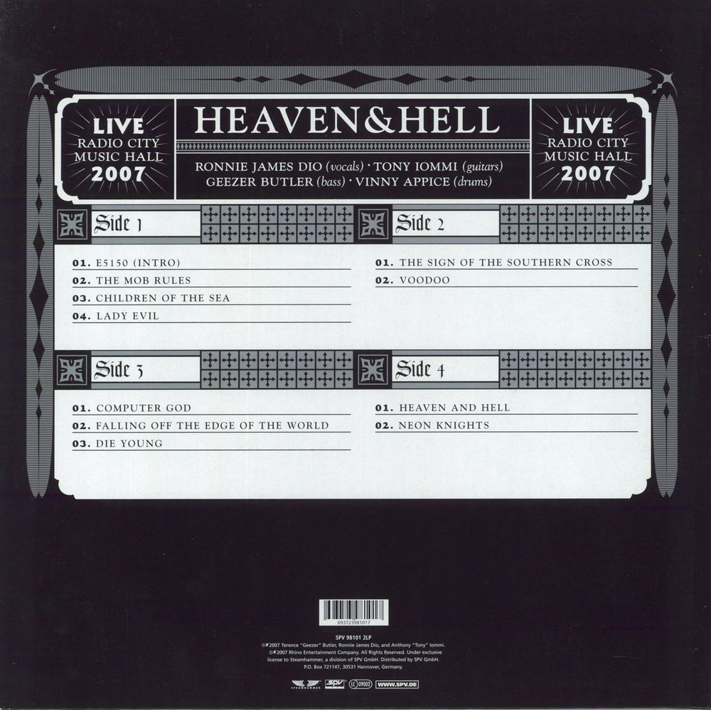 Heaven & Hell Radio City Music Hall Live German 2-LP vinyl record set (Double LP Album) 693723981017
