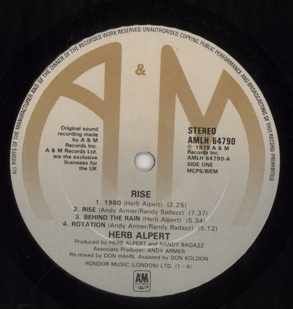 Herb Alpert Rise UK vinyl LP album (LP record) HBALPRI285334