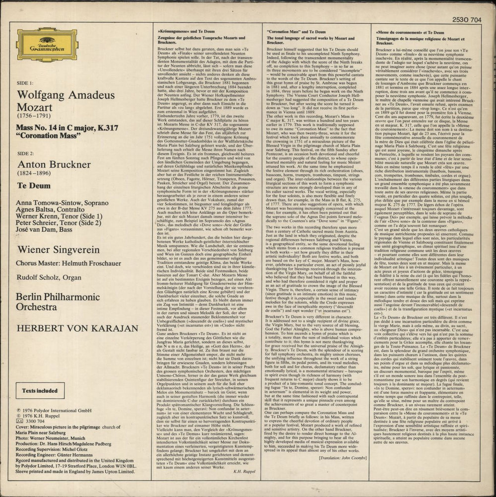 Herbert Von Karajan Mozart:  Coronation Mass / Bruckner: Te Deum UK vinyl LP album (LP record)