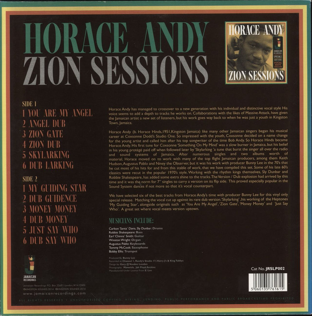 Horace Andy Zion Sessions UK vinyl LP album (LP record) 5060135761615