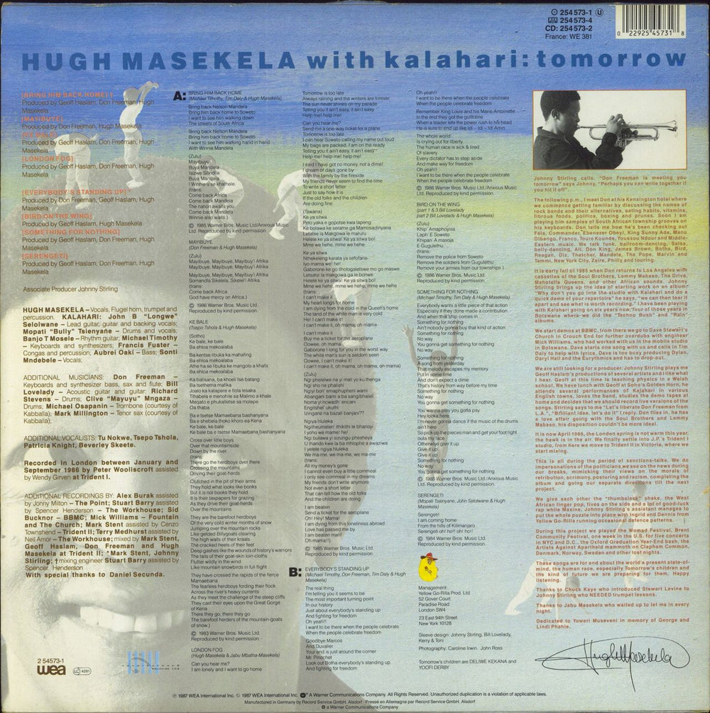 Hugh Masekela Tomorrow German vinyl LP album (LP record) 022925457318