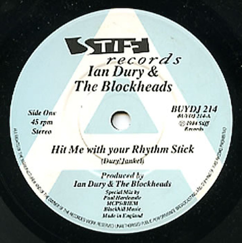 Ian Dury Hit Me With Your Rhythm Stick - Paul Hardcastle Remix - 'A' Label UK Promo 7" vinyl single (7 inch record / 45) BUYDJ214