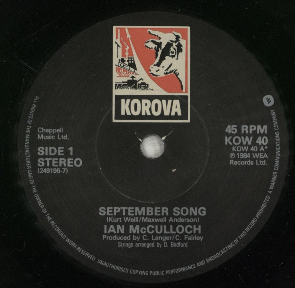 Ian McCulloch September Song UK 7" vinyl single (7 inch record / 45) IAN07SE139166