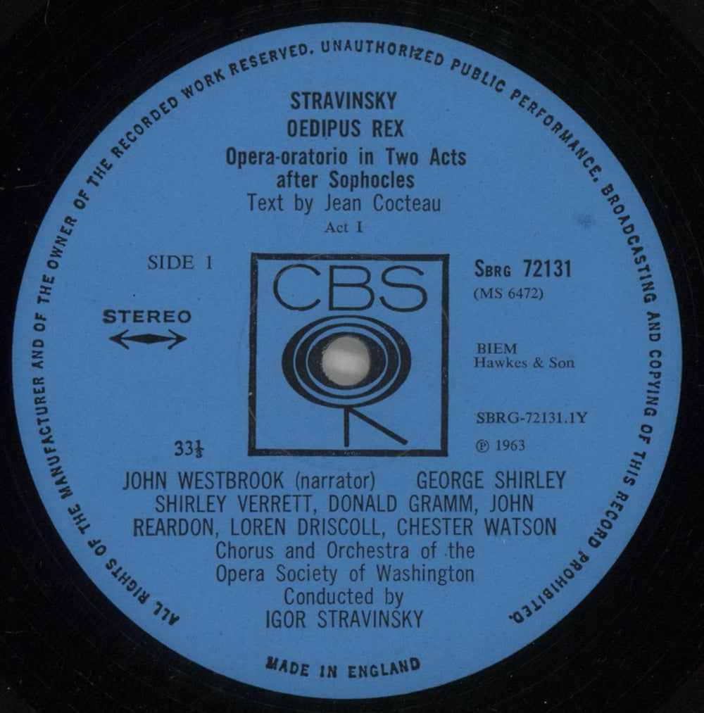 Igor Stravinsky Oedipus Rex UK vinyl LP album (LP record) S0ULPOE879987